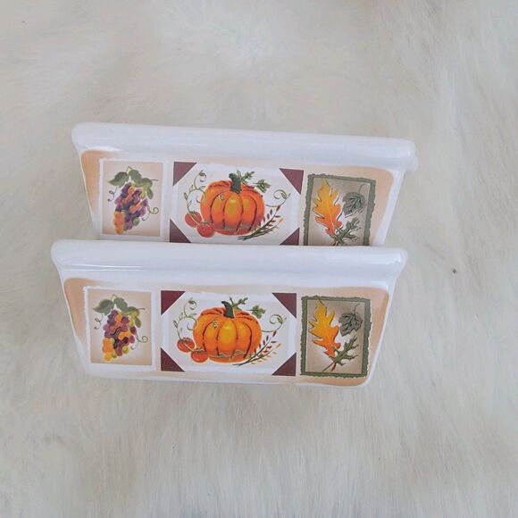 Autumn Fall pumpkin mini loaf ceramic baking pan dishes Set Of 2 - Picture 1 of 5